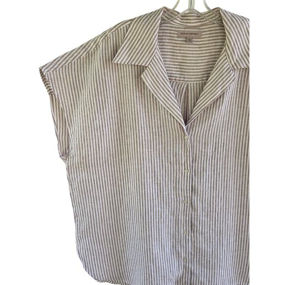 Banana Republic Clara Linen Shirt  XL Stripe Relaxed Fit Resort Collar S/S - Picture 3 of 8